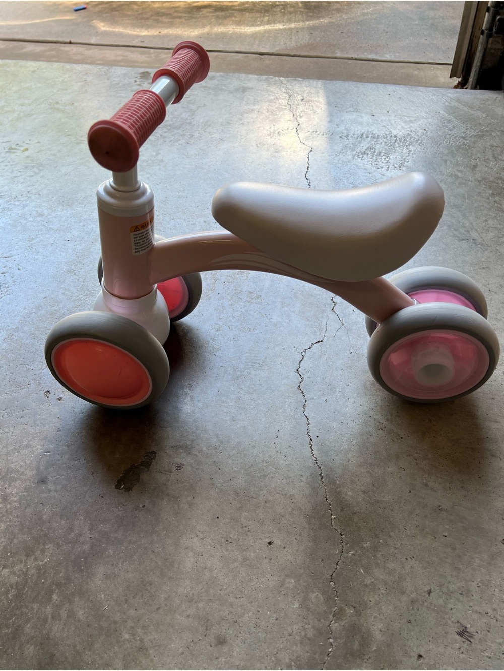 Pink Ride-On Toddler Balance Bike - Sturdy First Bike w light up LED rear wheels